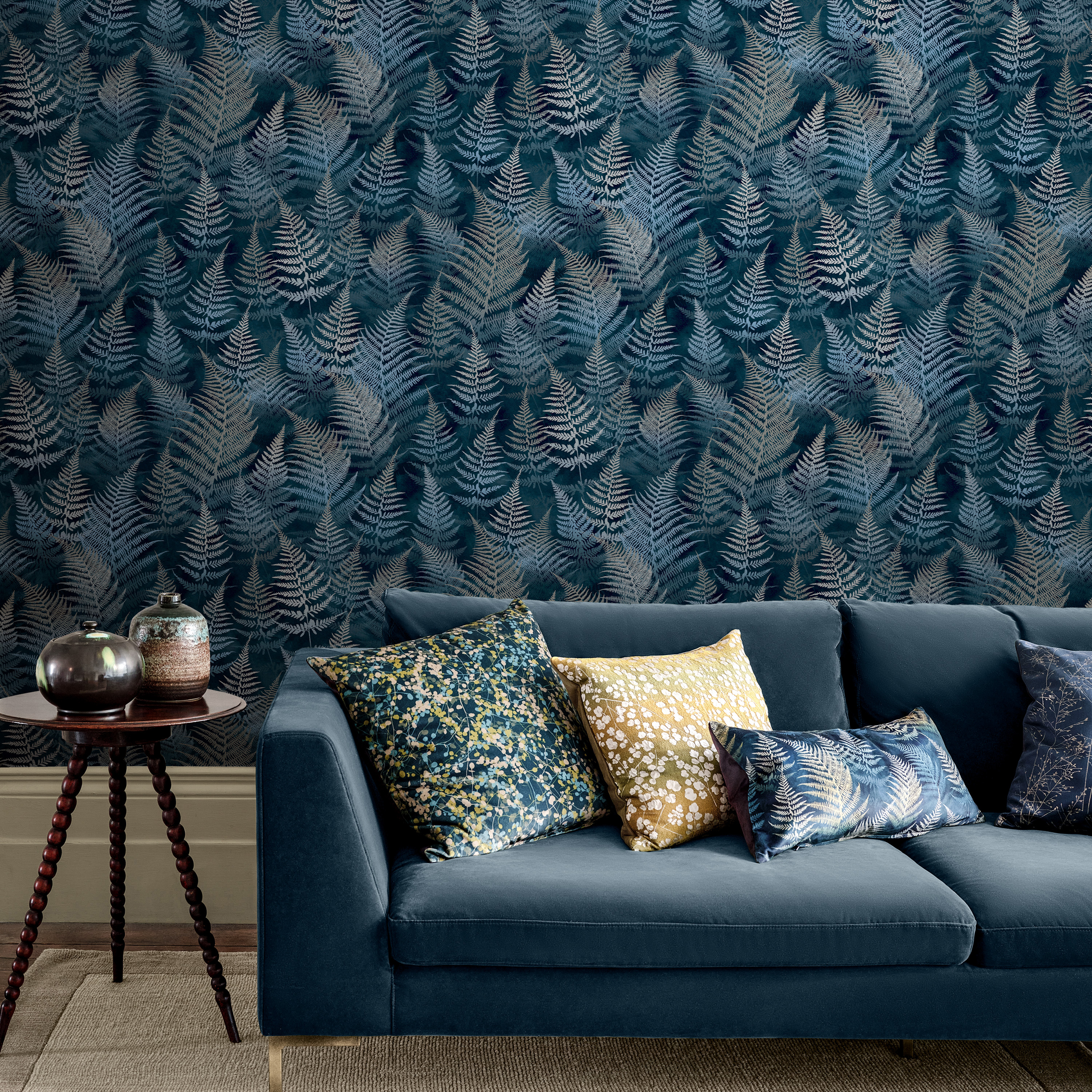 Woodland Fern Wallpaper 120378 By Clarissa Hulse In French Navy